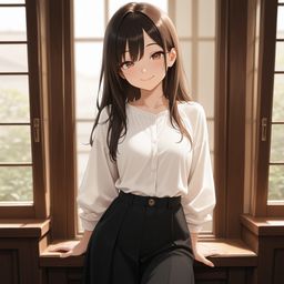 窗前羞涩美少女