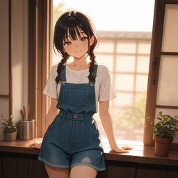 穿着蓝色围裙的女孩