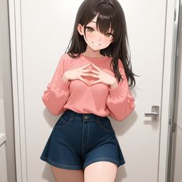 夕阳门前微笑瞬间