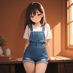 阳光下的可爱牛仔女孩瞬间