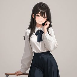 蓝色短裙中的温柔微笑