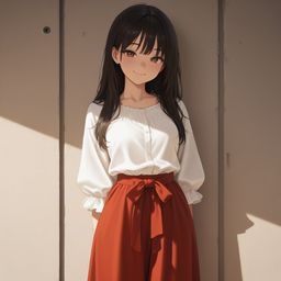 穿着红色子的美丽