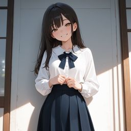 在黑色子上有甜蜜的微笑