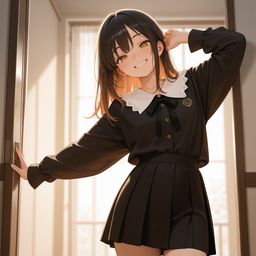 女学生穿着黑色衣服微笑