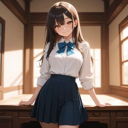 学生女孩的阳光明的早晨快乐