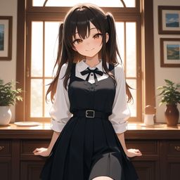 一个女学生的温柔早晨微笑