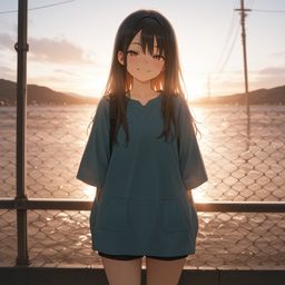 夕阳牧民的温柔微笑