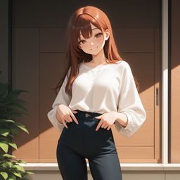 牛仔女在花园里微笑