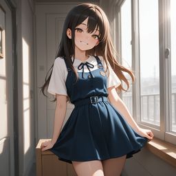 一个女学生的阳光明的下午微笑