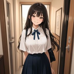 一个女学生的微笑的早晨眼睛