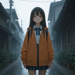 在电源线下的女学生