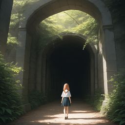 一个女学生在阳光明的天下散步