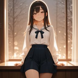 她穿着学校制服变红