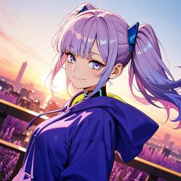 夕阳城女孩无忧无虑的散步