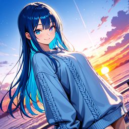 在海岸上夕阳