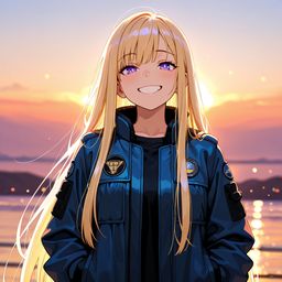 夕阳的微笑和红色的快乐