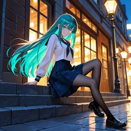 月亮的夜晚女学生散步
